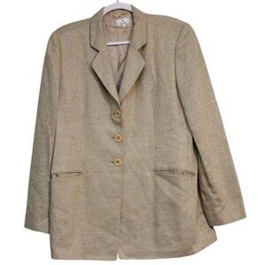 Zanella Blazer Size 12 Beige Linen Silk Wool Minimalist Career Business Italian
